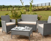 Outdoor Furniture Set - Weatherproof Waterproof Fade Resistant Patio Chairs Sofa Coffee Table Rattan 4 Piece Conservatory Seating