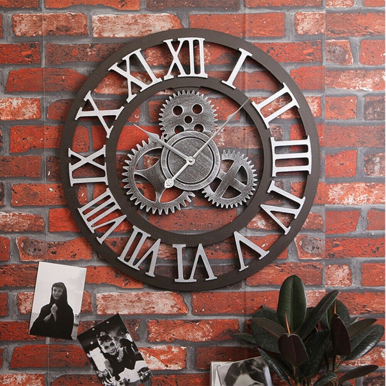 50CM Extra Large Rustic Black & Silver / Gold Metal Wall Clock Etsy