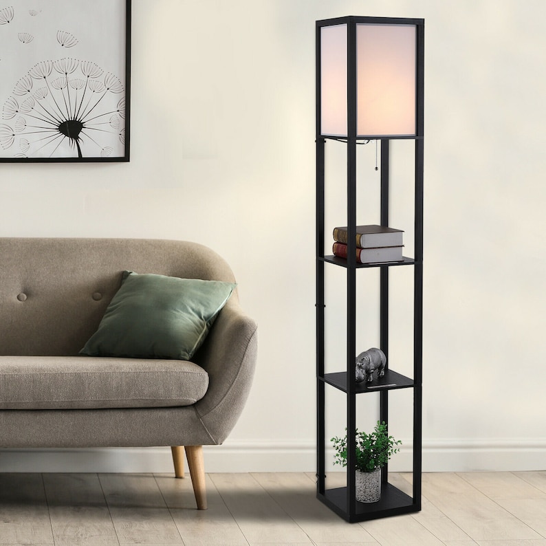 Floor Lamp with Shelves Corner Storage Standing Bookshelf Etsy
