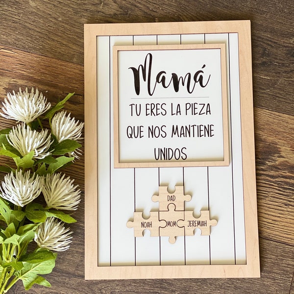 Panneau de puzzle pour maman en espagnol | Cadeau Fête des Mères | Maman, tu es la pièce maîtresse de la maison | Jour de la Mère |