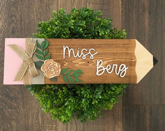 Personalized Wood Pencil Sign | Teacher Sign | Wood Cut | 3D laser Cut lettering