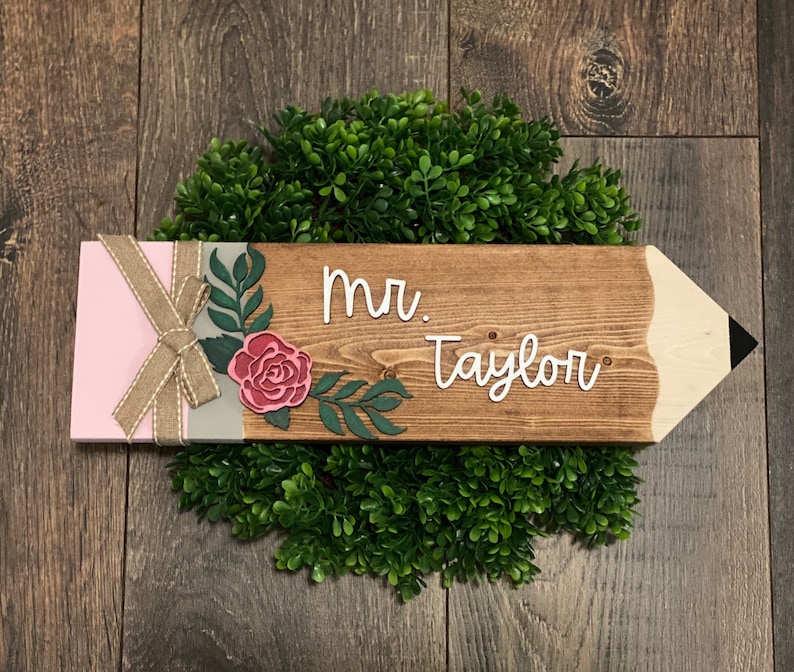 Personalized Wood Pencil Sign Teacher Sign Wood Cut 3D Etsy