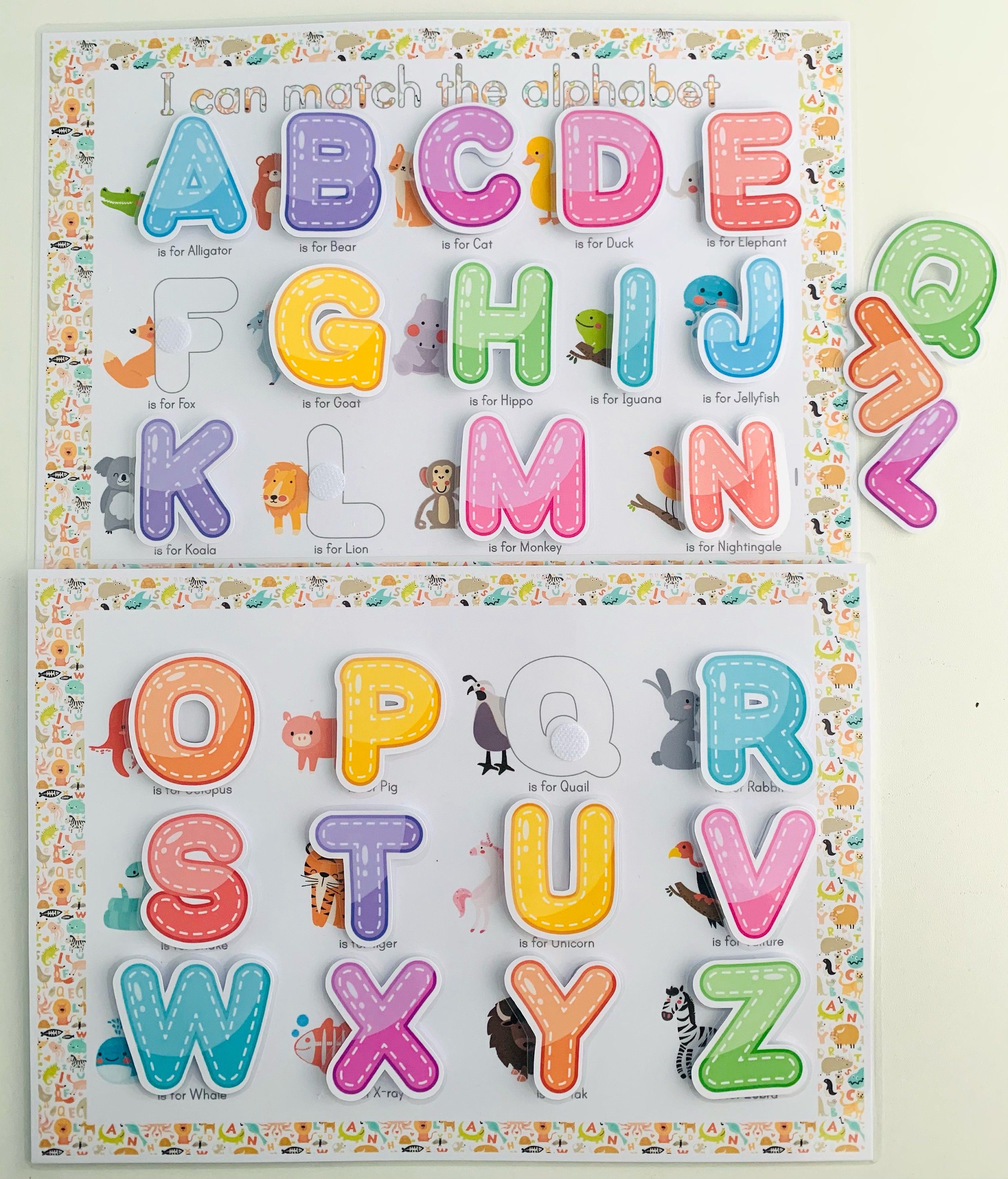 Matching Abc With Animals Phonics Velcro Activity Eyfs Etsy Uk