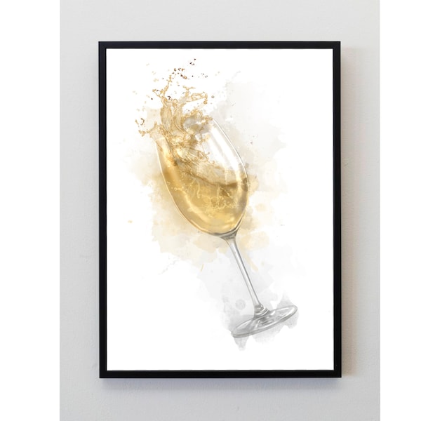 White Wine, Glass, Water, Spill, Splash, Kitchen, Art Print, unframed