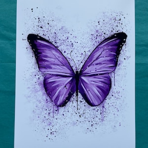 purple, butterfly, insect, animal, Splatter, art print, unframed