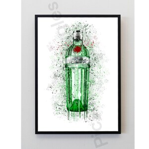 Impresión artística sin marco: Verde, ginebra, botella y salpicaduras