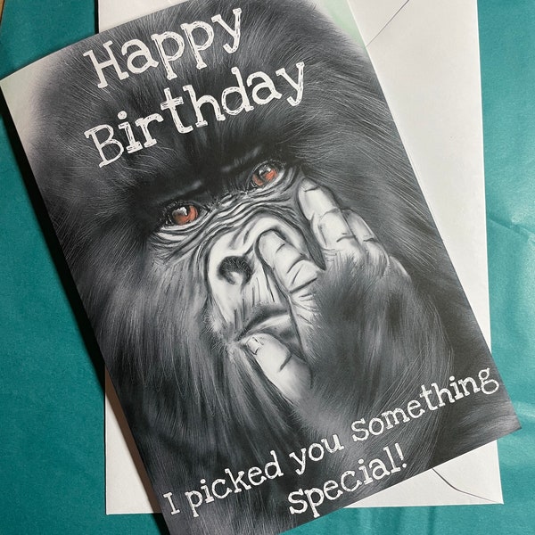 Funny, Birthday card, Monkey, Gorilla, for her, for him, husband, wife