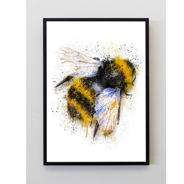 bee, yellow, black, insect, Splatter, art print, unframed