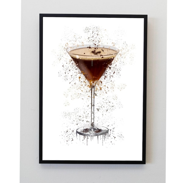 Espresso, Martini, Splatter, Art Print, Cocktail, Brown, Grey, unframed