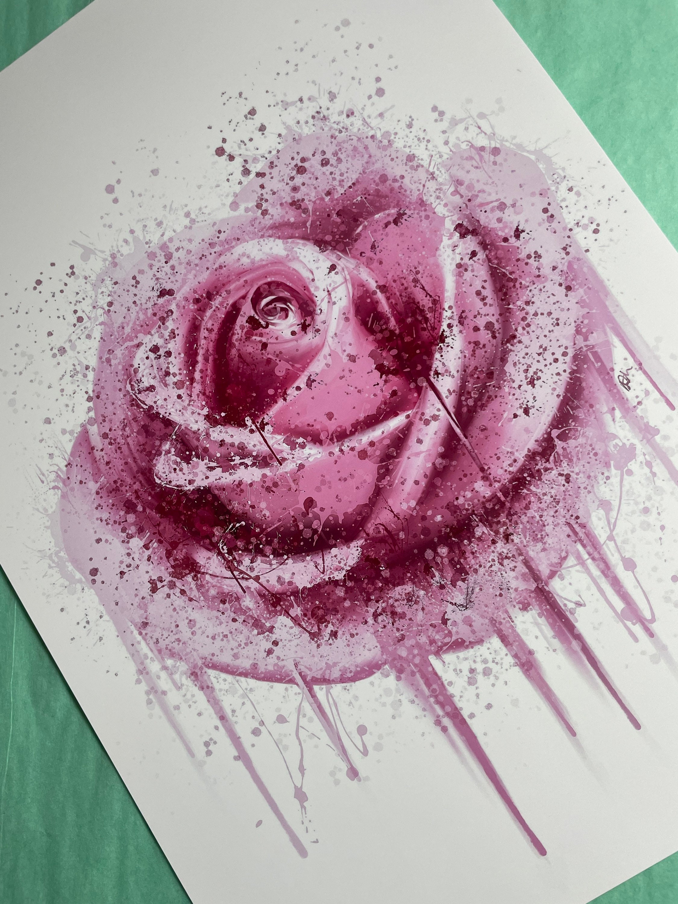 Splatter Roses Pink, Rose, Flower, Splatter, Art, Print, Unframed - Etsy UK