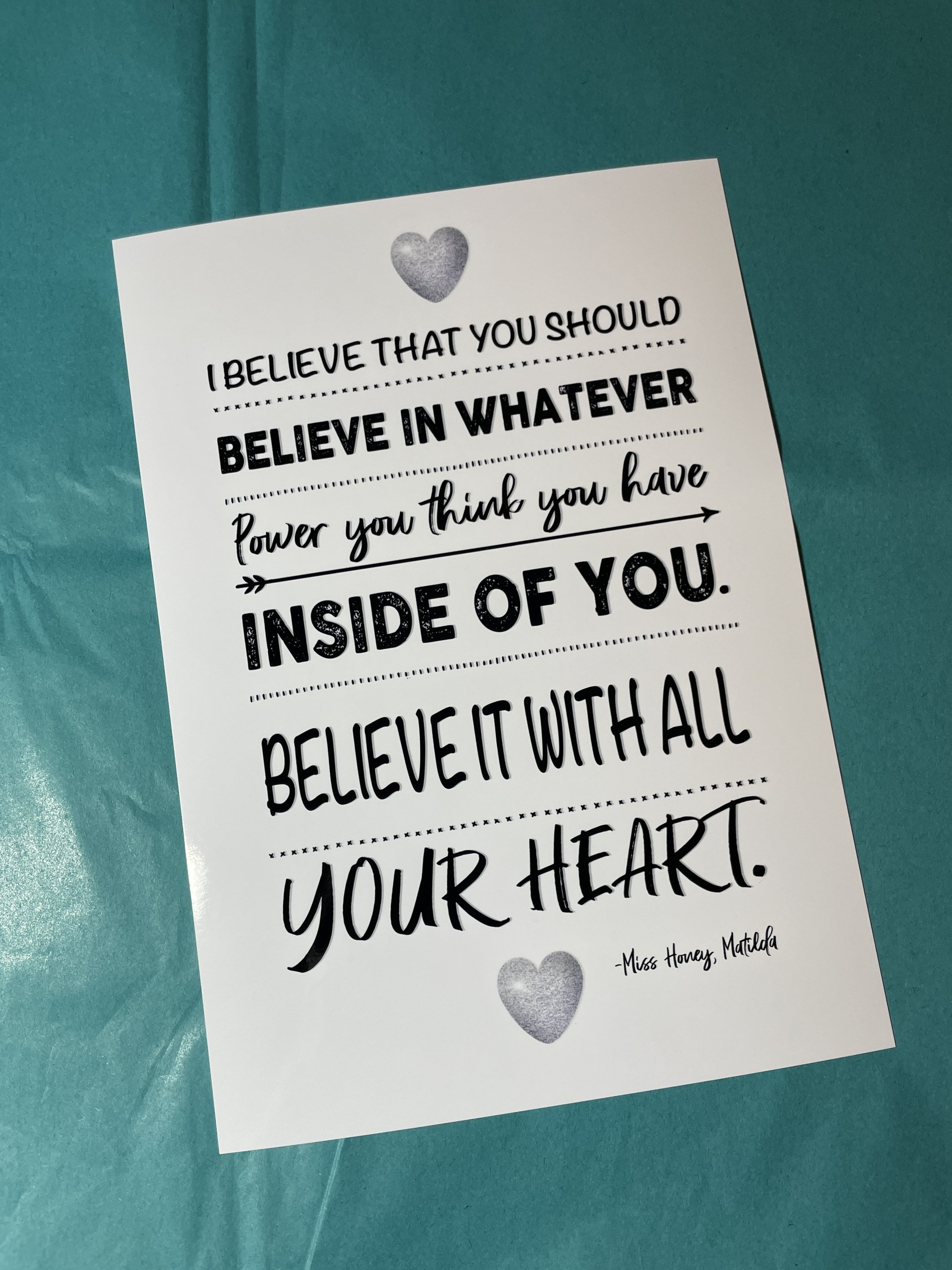 Roald Dahl, Matilda, Miss Honey, Quote, Unique, Teacher Gift, Print,  Poster, Book Lover, Unframed - Etsy, image size:2250x3000