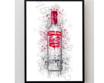 Red, Grey, Vodka, Bottle, Splatter, Art Print, unframed