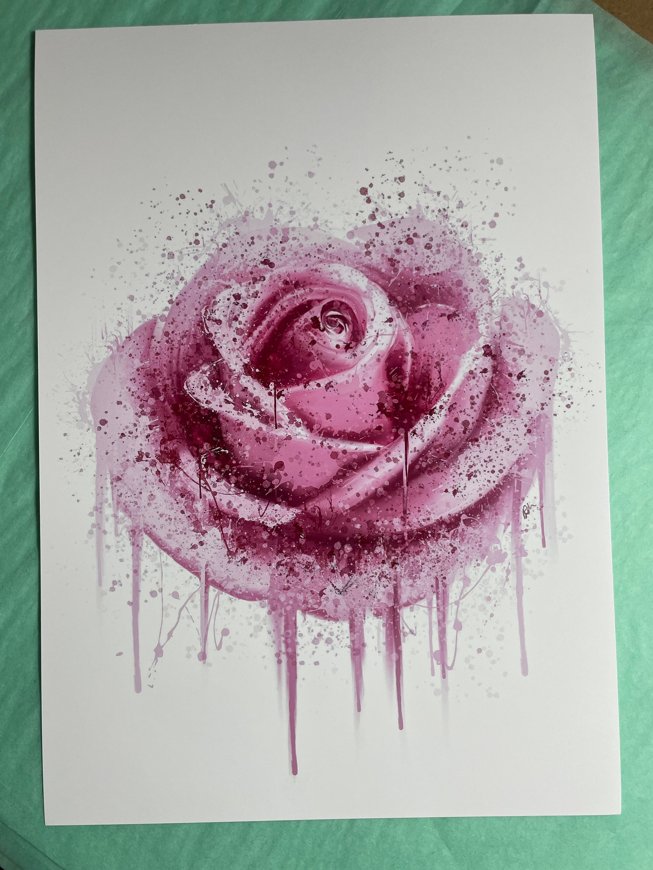 Splatter Roses Pink, Rose, Flower, Splatter, Art, Print, Unframed - Etsy UK