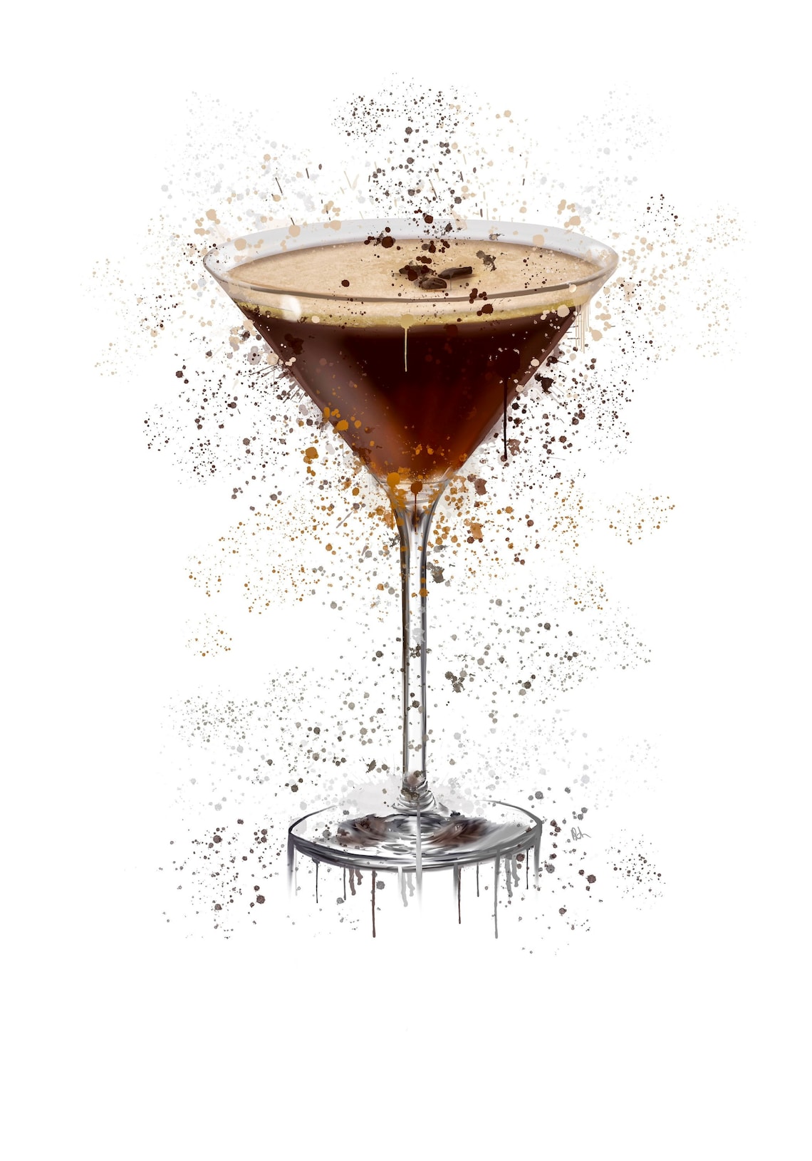 Espresso Martini Splatter Art Print Cocktail Brown Grey Etsy UK