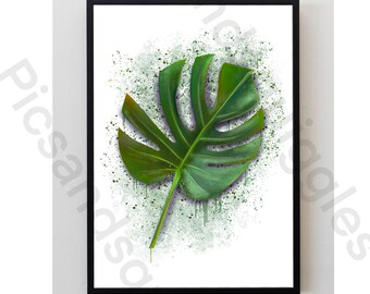 Green, Leaf, Botanical, Plant, Splatter, Art Print, unframed
