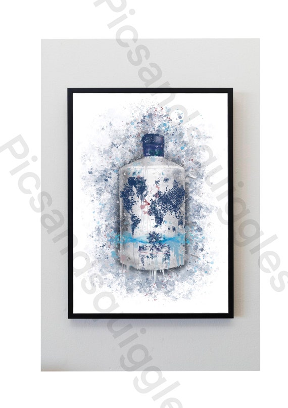 Navy, Blue, White, Nordes, Gin Bottle, Splatter, Art Print, Unframed -   UK
