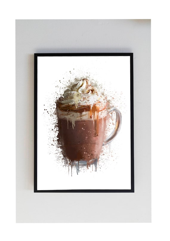 Brown, Hot Chocolate, Drink, Glass, Mug, Kitchen, Cream, Splatter, Art Print, unframed