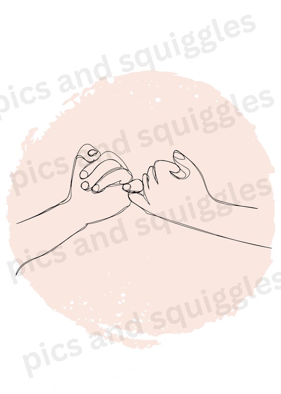 DIGITAL DOWNLOAD Pinky Promise sentimental pink hands linked line drawing  art