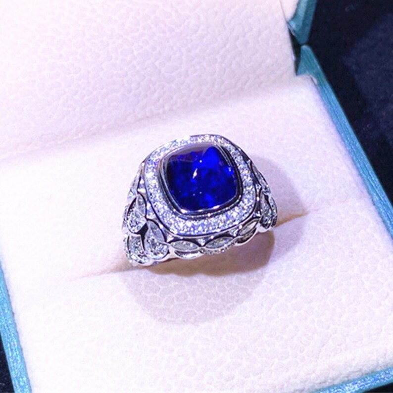 5.69ct Sapphire Diamond Ring 18K White Gold | Etsy