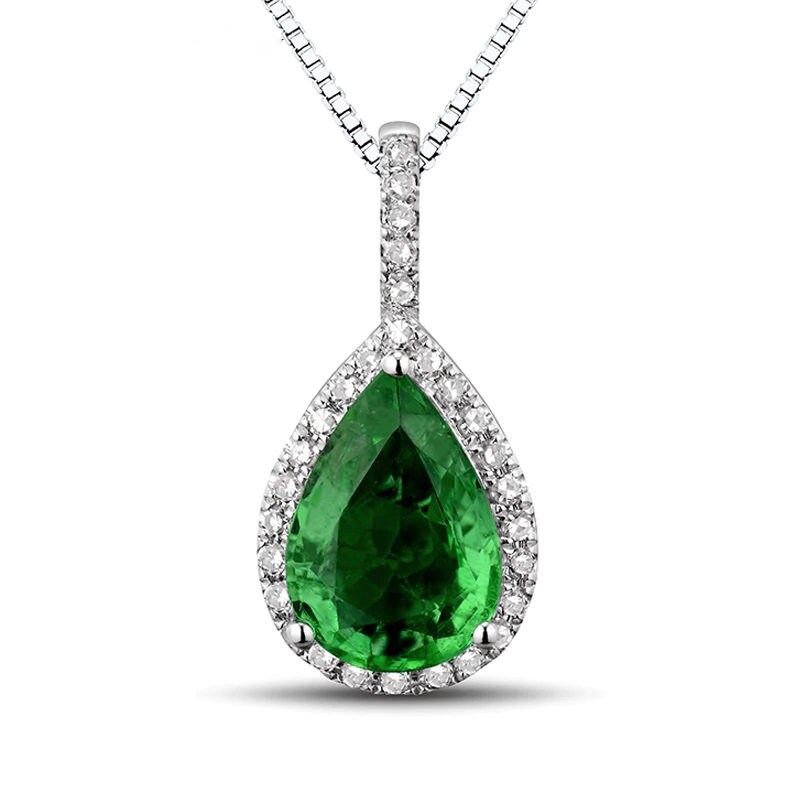 Emerald Diamond Necklace 18K White Gold 