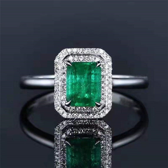 Emerald Diamond Ring 18K White Gold | Etsy