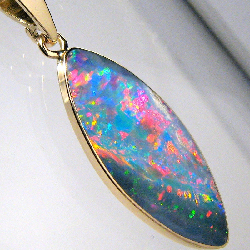 Australian Opal Necklace 14K Yellow Gold | Etsy