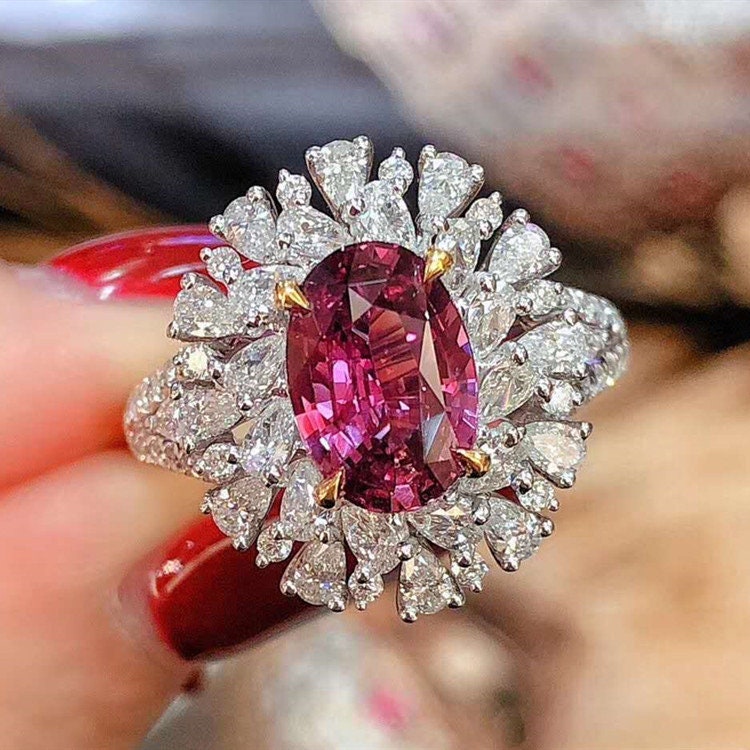 Padparadscha Sapphire Diamond Ring 18K White Gold - Etsy UK