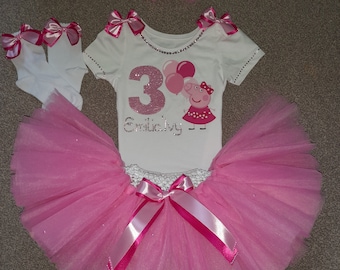 Girls Birthday Outfit tutu dress costume personalised party gift puffy layered pink glamour sparkly