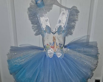 Girls Birthday dress Outfit puffy tutu dress layered Peter Rabbit inspired big party photoshoot smash cake blue