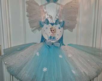Girls Tutu dress frozen inspired elsa puffy dress snowflakes sparkly princess party birthday clothing