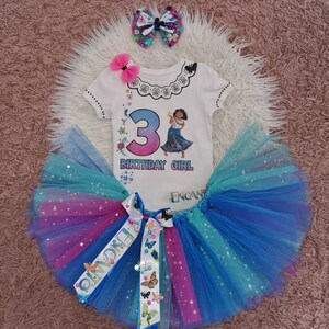 Girls Birthday Outfit personalised Encanto Inspired party tutu set dress skirt puffy made to order butterfly festive mirabel Madrigal