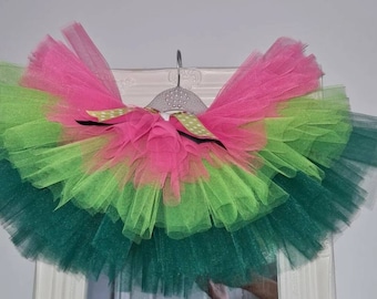 Girls tutu skirt puffy layered green pink watermelon colour  theme party birthday outfit