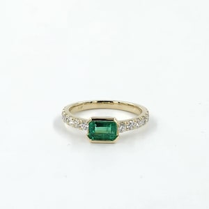 Handmade 14K Gold Emerald Ring with Natural Diamond Halo