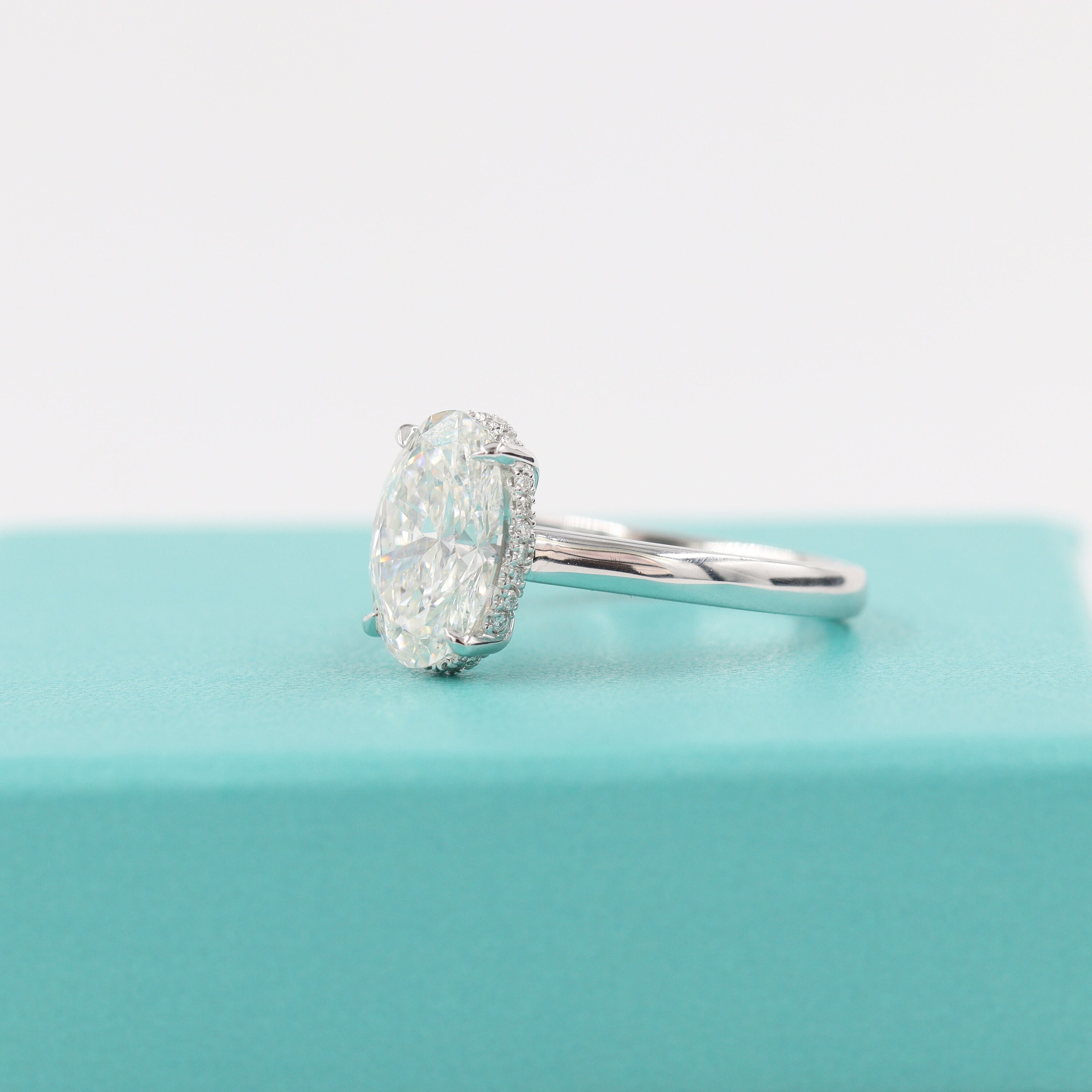 3ct Oval Diamond Engagement Stackable Ring /hidden Halo Band