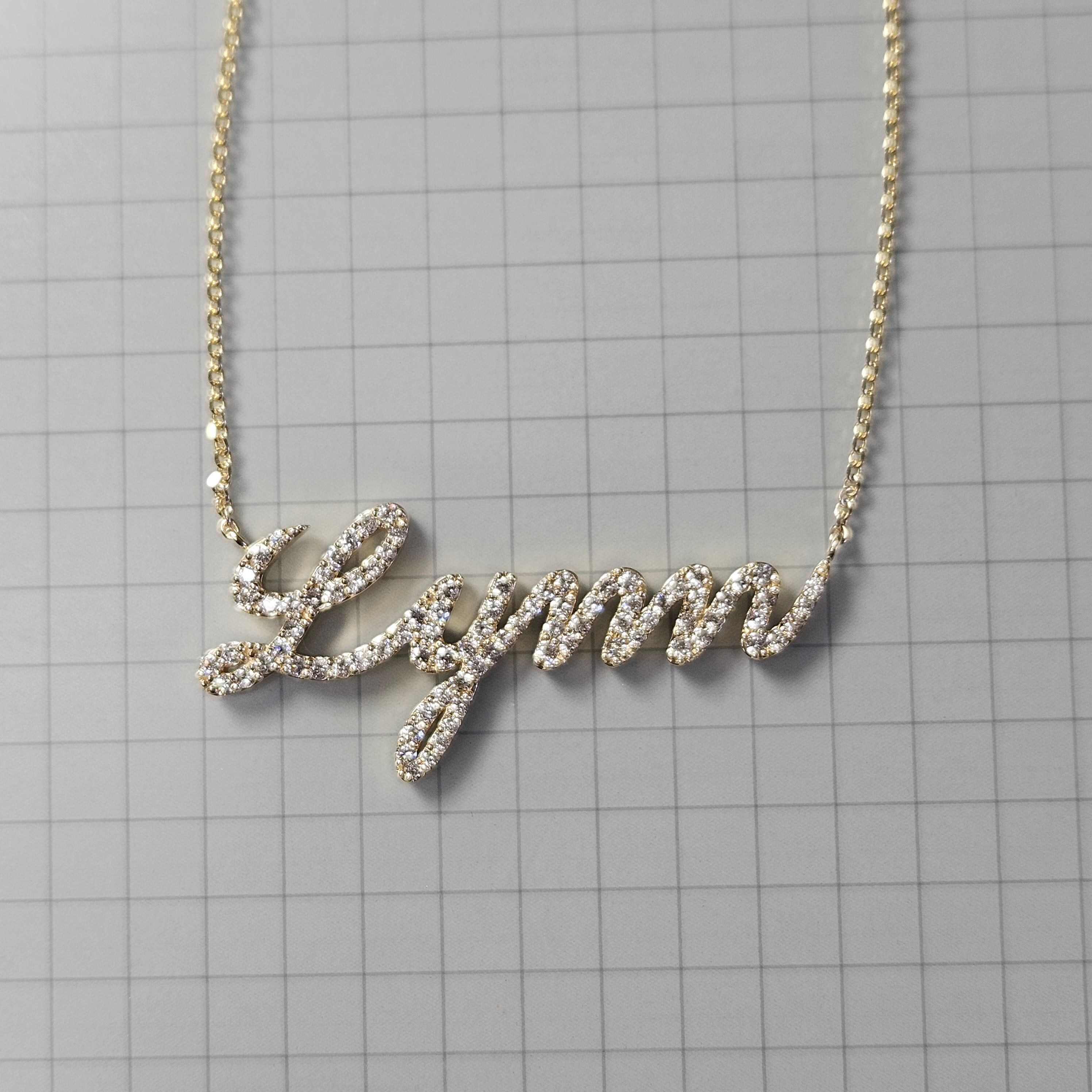 手作り天然ダイヤモンドネームペンダントネックレス：カスタム14K