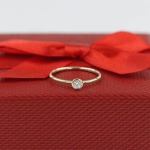 Round.03ct~ .10ct Diamond Bezel Ring/Simple Stack Ring/Stack Diamond Ring Natural Single Diamond  Ring/Round Bezel Dainty Ring/Gift for her