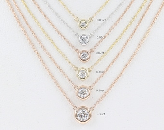 14K Gold Solitaire Diamond Necklace: Minimalist Bezel Setting