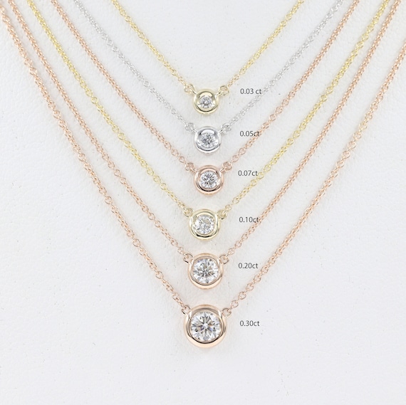 14K Gold Solitaire Diamond Necklace: Minimalist Bezel Setting