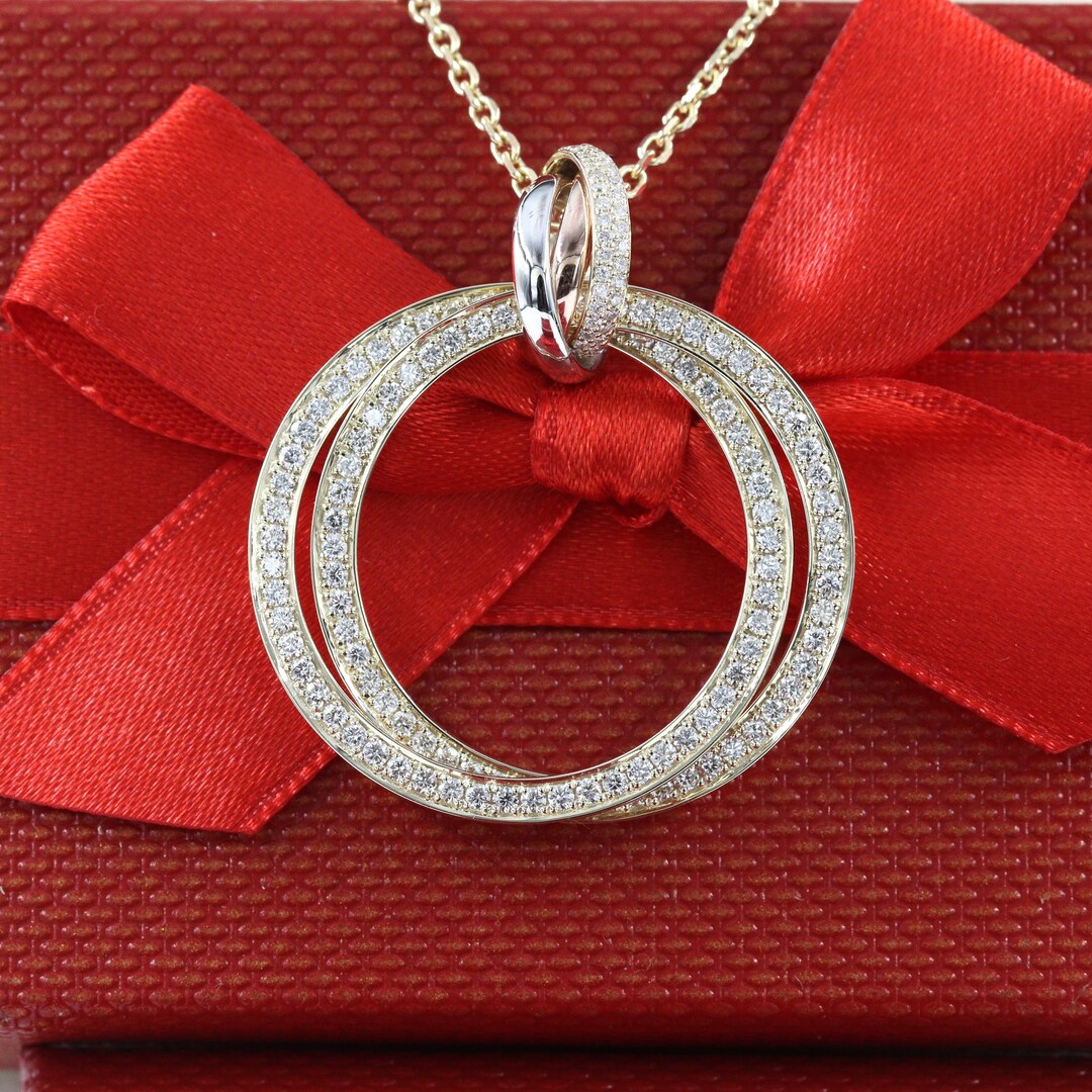 Double Open Circle Diamond Necklace/ Circle Pendant / Trinity Etsy