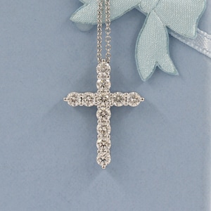 1ct Natural Diamond Cross Pendant: 14K Gold Religious Necklace