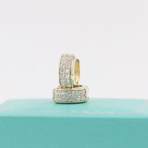 Two Row Natural Diamond Hoop Earrings/5.2mm Width Diamond Huggies Earrings/14k,18K Gold Diamond Huggie Hoop Earring/Anniversary gift