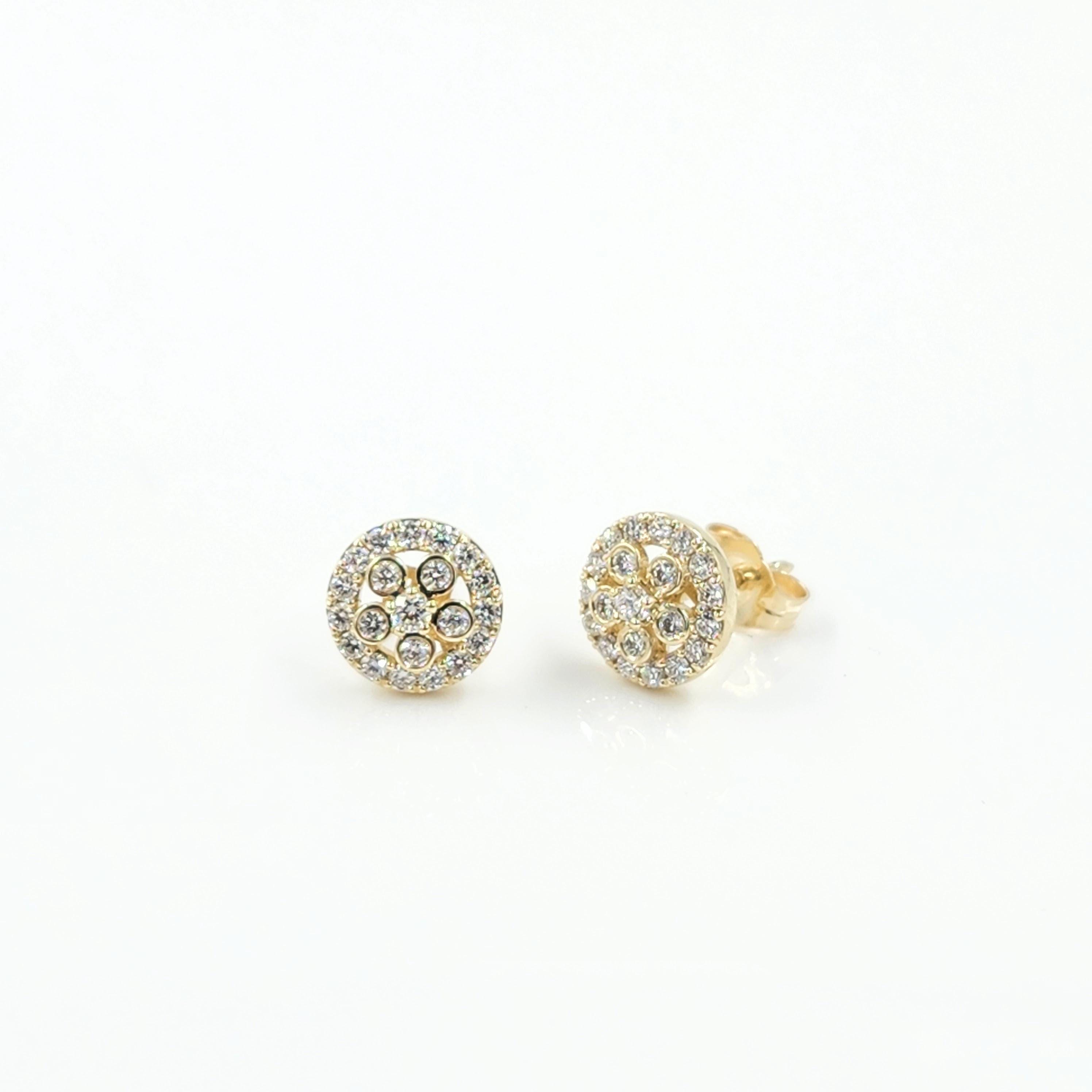 Round Natural Diamond Flower Earrings/Handmade Diamond Earrings/Diamond Stud Flower Earrings/14k gold  Dainty Earrings/Anniversary gift
