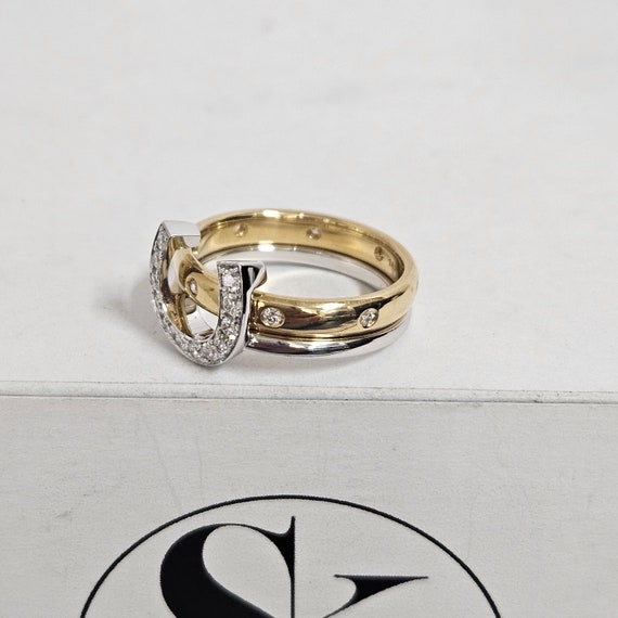 14K Gold Natural Diamond Horseshoe Ring: Stackable Anniversary