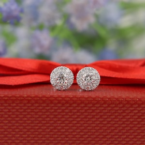 Pendientes de diamantes con halo: diamante natural de 1,1 ct, oro de 14 quilates