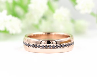 14K Gold Black Diamond Wedding Band: Stackable Anniversary Ring