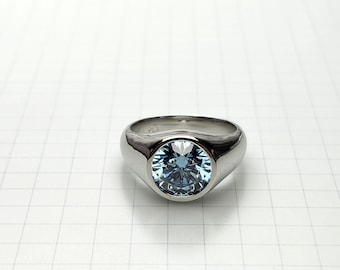 4ct Round Blue Diamond Solitaire Ring - 14K Gold Diamond Engagement Ring