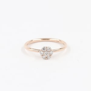 Dainty 14K Gold Flower Diamond Ring: Handmade Engagement Ring