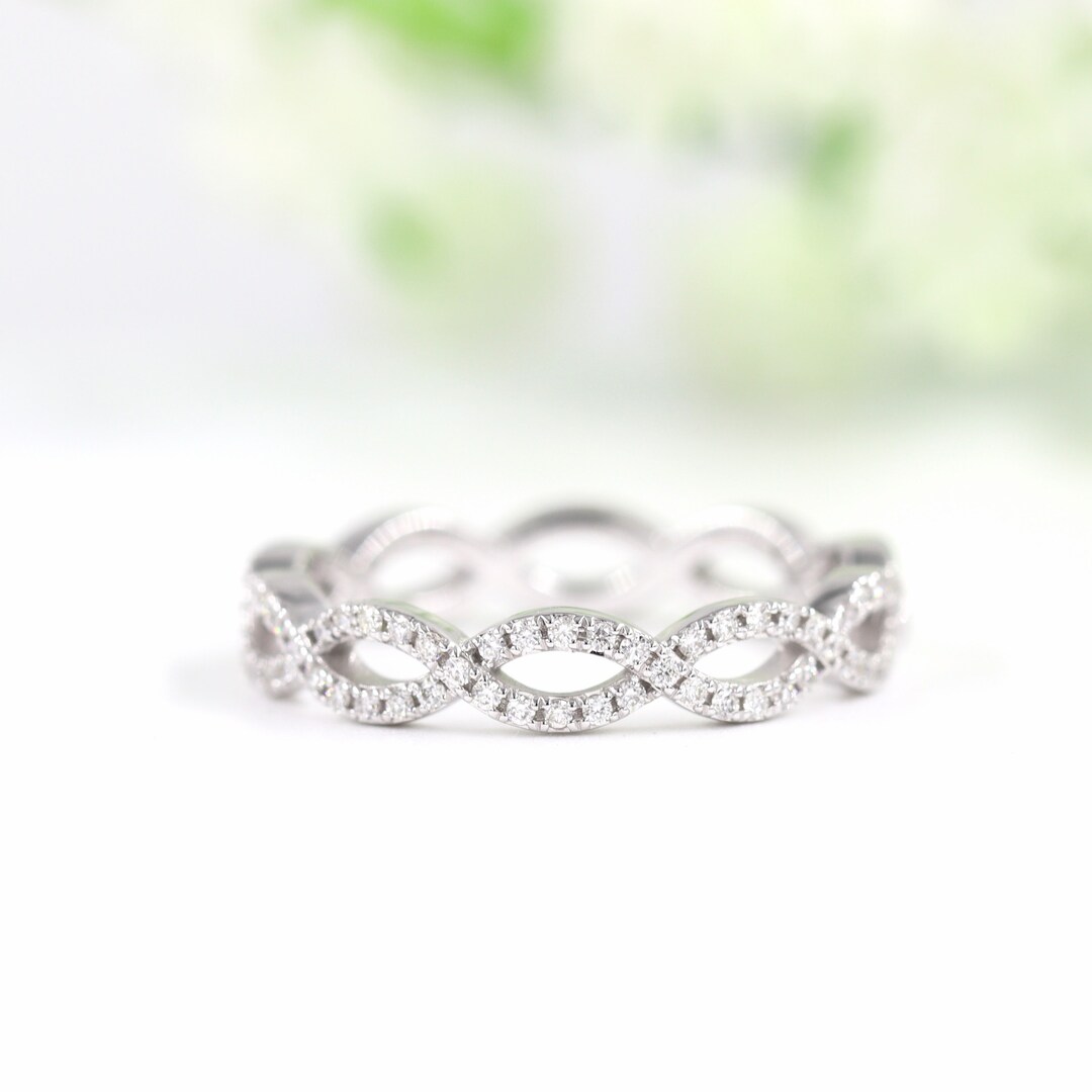 14K Gold Natural Diamond Wedding Band: Half-pave Eternity Ring ...