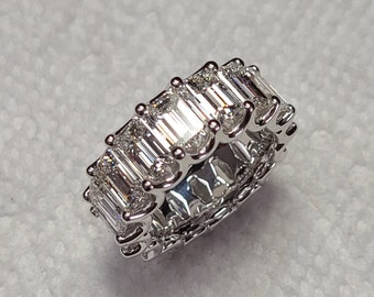 12ct Full Eternity luxury Emerald Cut Diamond Width 9mm Ring / Lab Grown Emerald Cut Diamond Wedding Ring / Anniversary gift