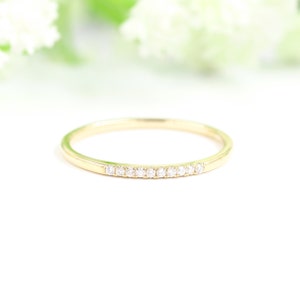 Flat 10 Diamonds Wedding Band/Natural Diamond Ring/Stackable Band/Minimalist Ring /14k Rose,White,Yellow gold/Diamond Band/Diamond Ring